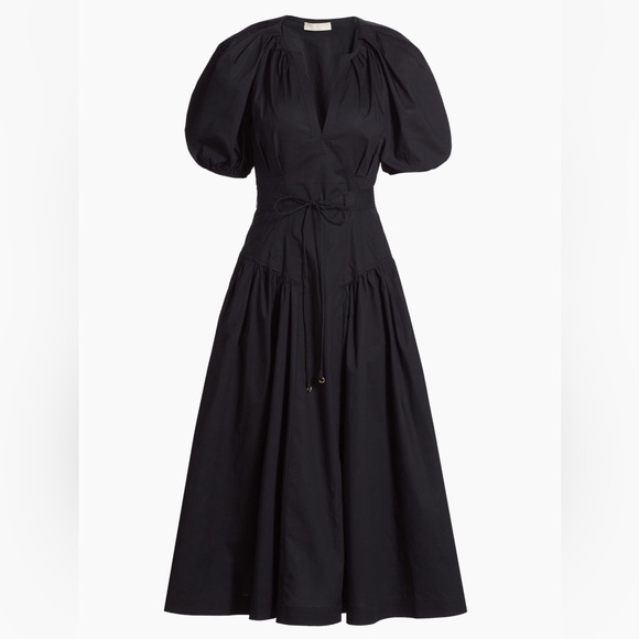 Ulla Johnson Carina cotton Noir Midi puff sleeve dress - Picture 3 of 12